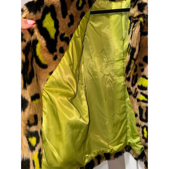 APPARIS Leopard Print Faux Fur Jacket Neon Lime Green Accent Women's Size M - Picture 5 of 8